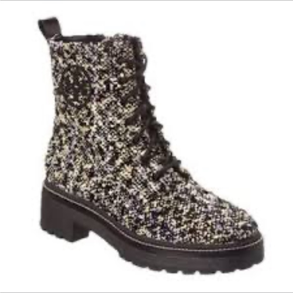 New Tory Burch Miller Lug Sole Tweed & Leather Bootie 9
